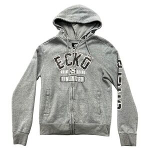 Ecko Unltd Mens Rhino Brand Full Zip Hoodie Gray Graphic Sweatshirt Size Small